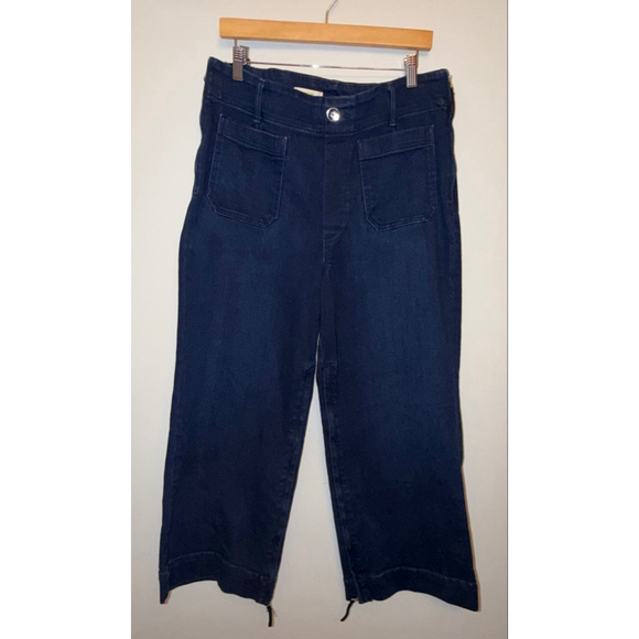 Maeve Anthropologie The Colette Pant 32 Dark Wash Denim Zippers Crop Wide Leg - Picture 2 of 15